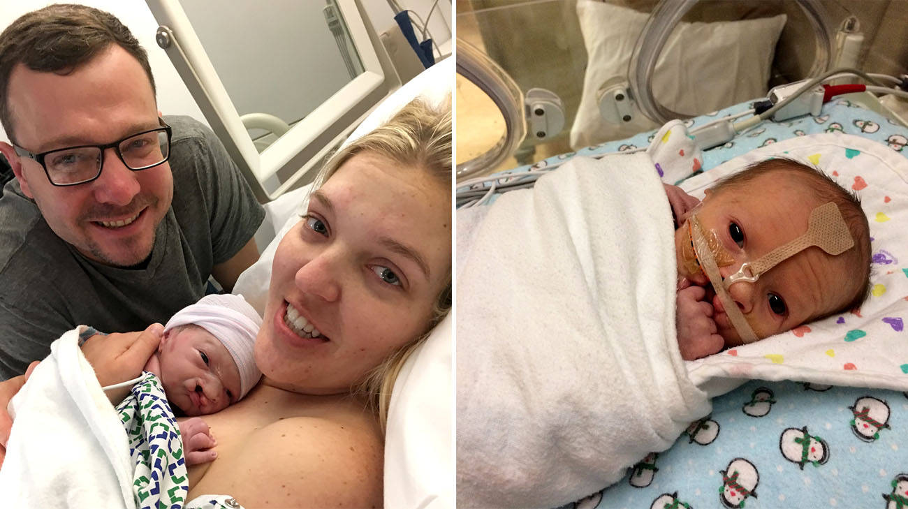 Emily and Daniel were able to hold Charlotte for just a moment, before she was taken to the NICU. (Courtesy: Emily Whiting)