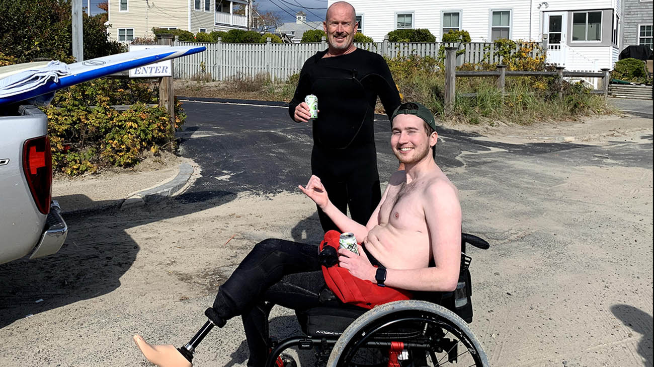 Carter and his dad after surfing.