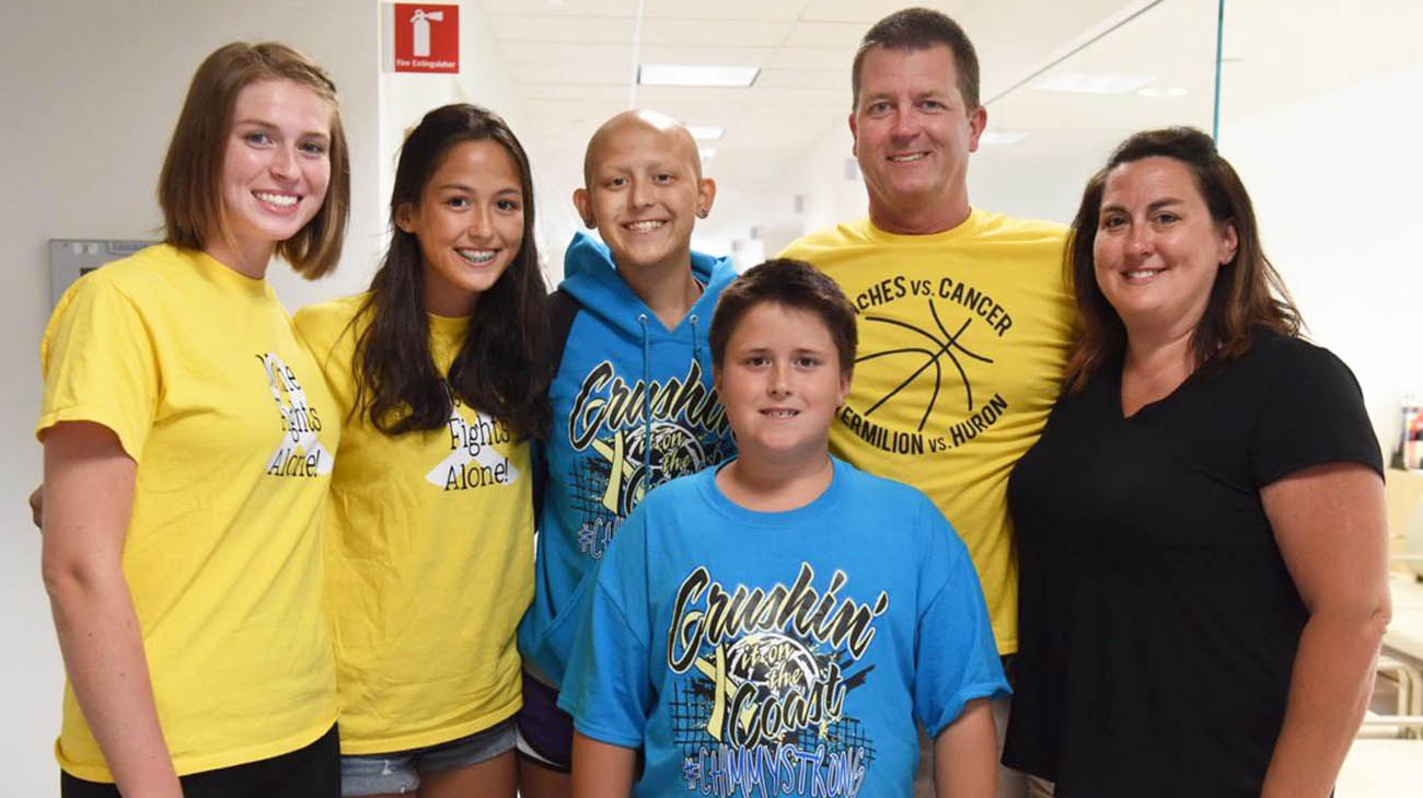 Camryn with her three siblings, and parents Brett and Aimee. 