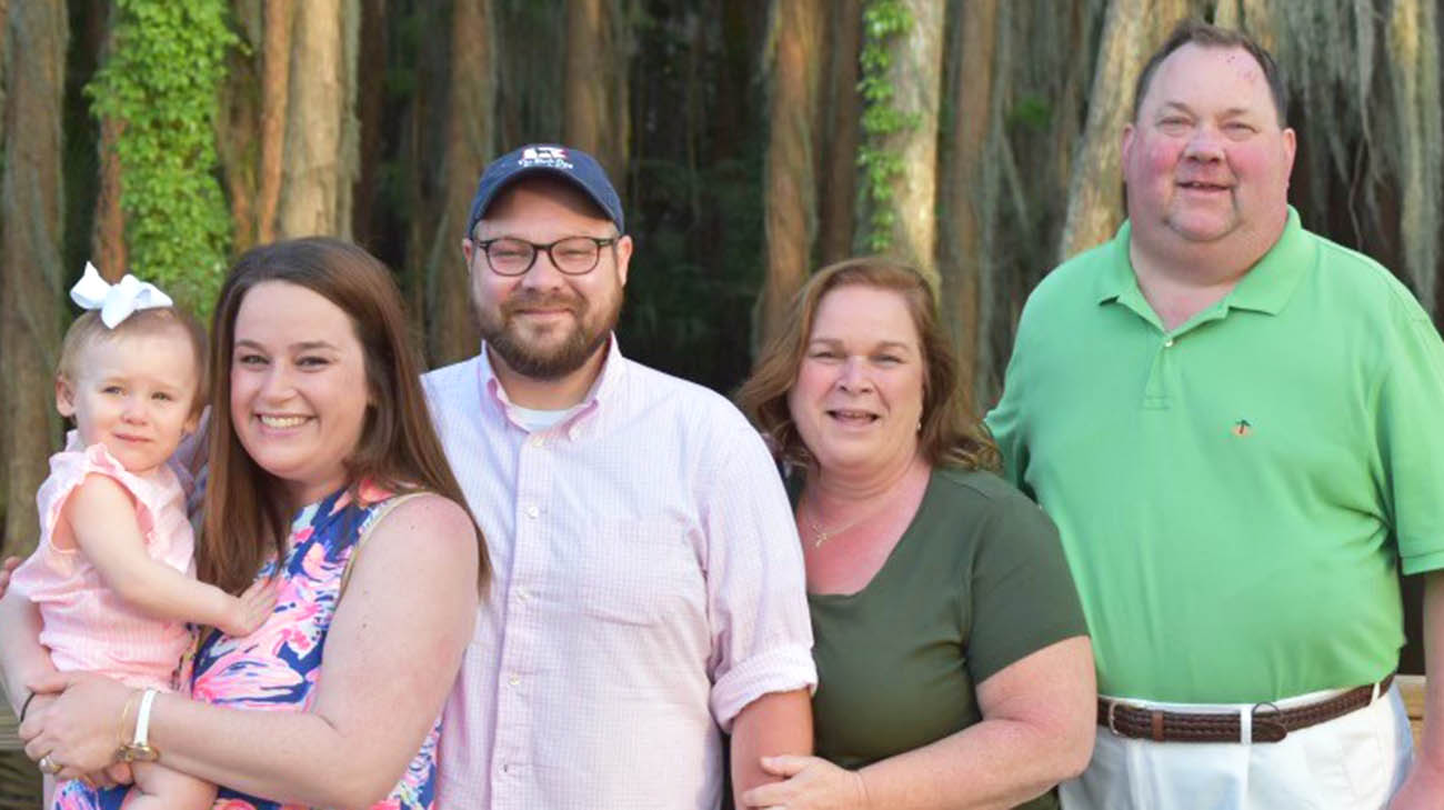 Maggie with her husband, Joe, daughter, and her daughter's family. 