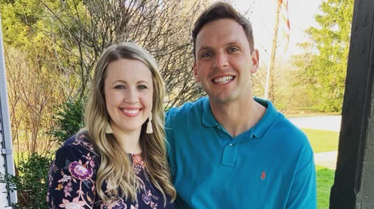 Caitlin and her husband, at their home, in Wooster, Ohio. 