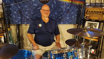 Jim Kuhel with his drum set