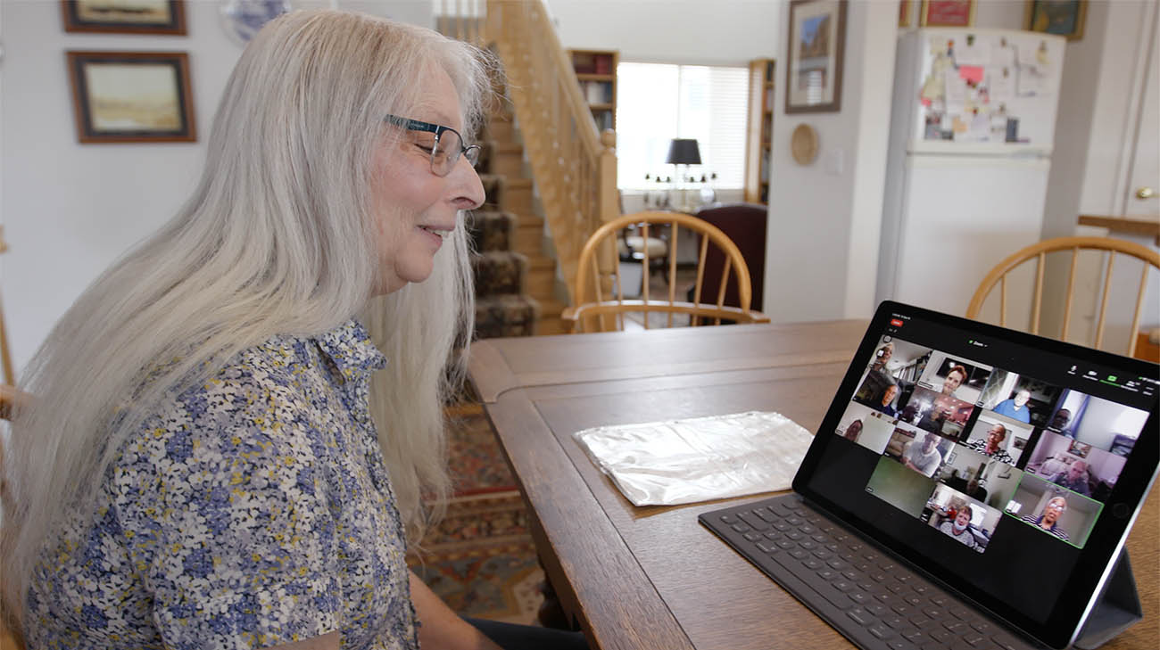 Beth, during a music therapy session, to help manage her Alzheimer's disease. 