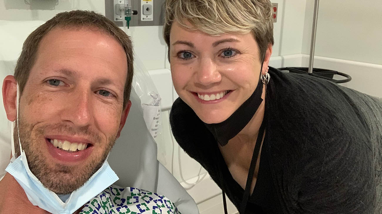 Brad at Cleveland Clinic with his wife prior to undergoing heart surgery. 