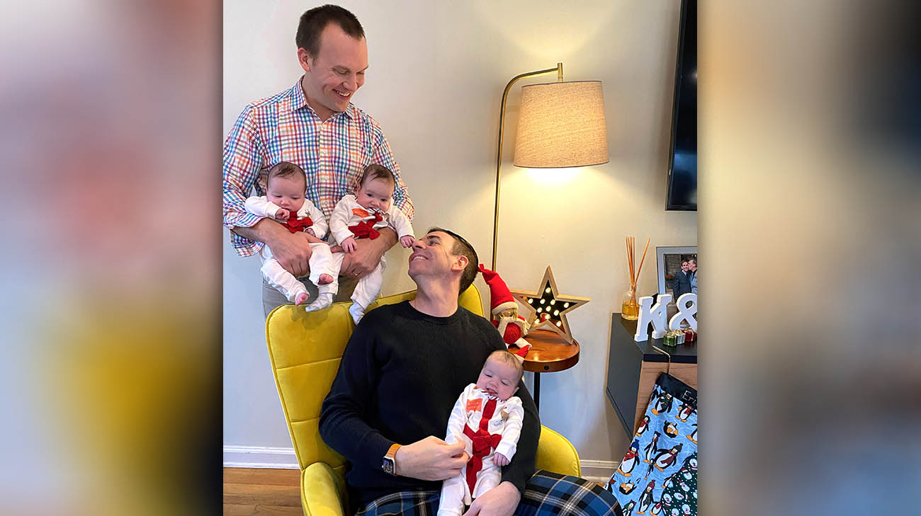 Eric and Kevin are looking forward to their first Christmas with triplets Parker, Robin and Sylvie. 