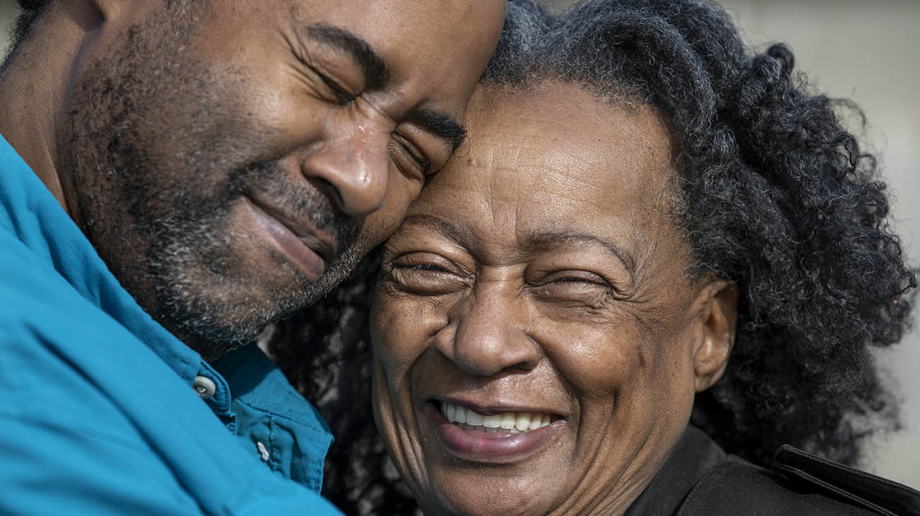 Breast cancer patient, Virgie, and her son, Kareem. 