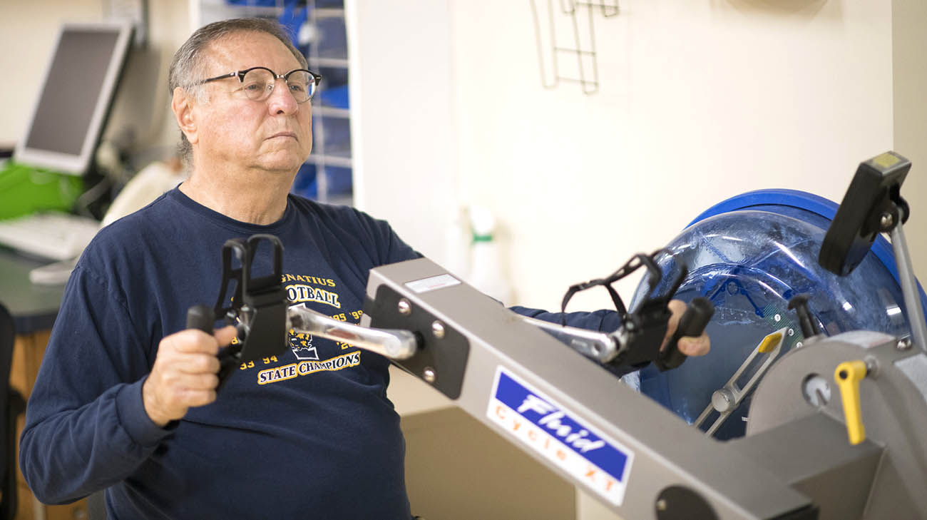 Mark Munch Bishop during therapy at Fairview Hospital.