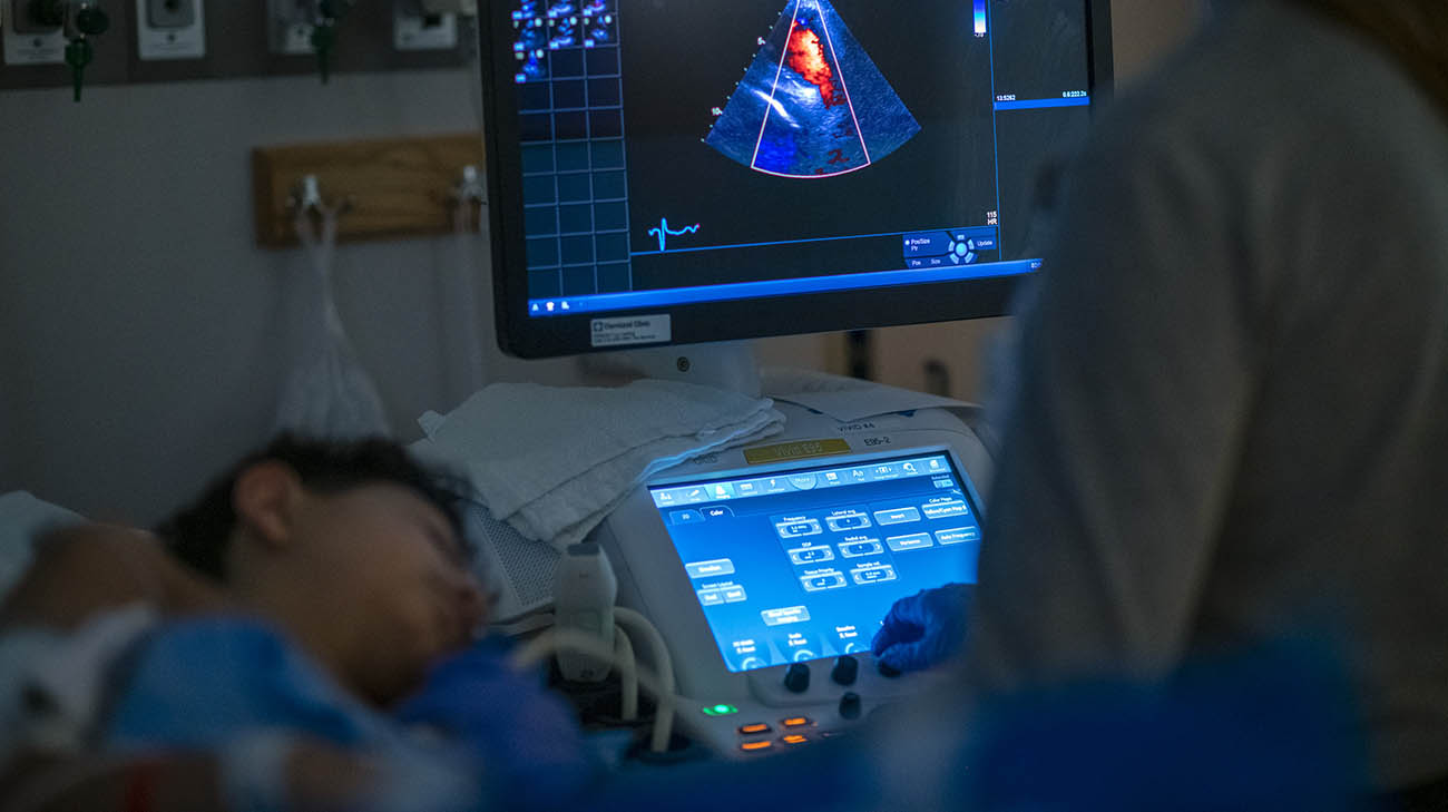 Evan Culp undergoing an echocardiogram at Cleveland Clinic Children's. 