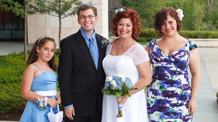 Sharon Shaffer with her children, Samantha Shaffer (far left) and Daniel and Nina Takacs.