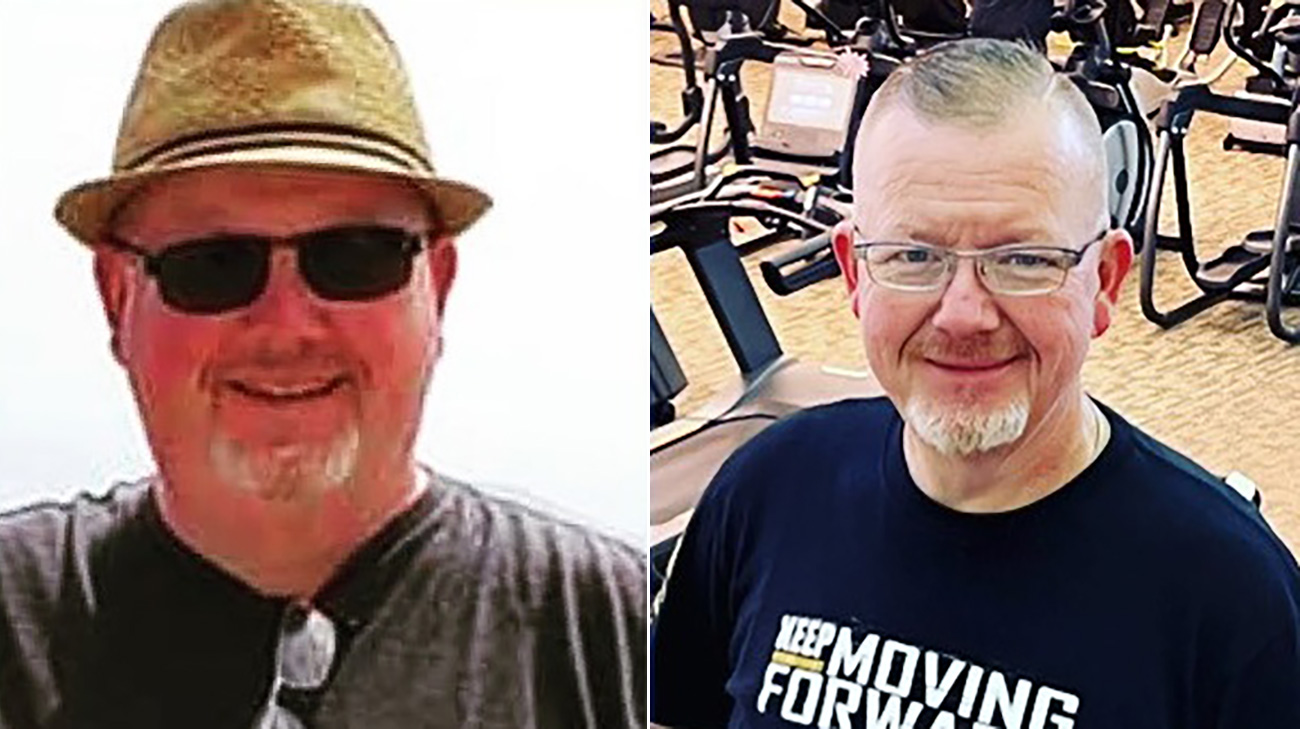 Terry Price before (left) and after (right) weight loss.