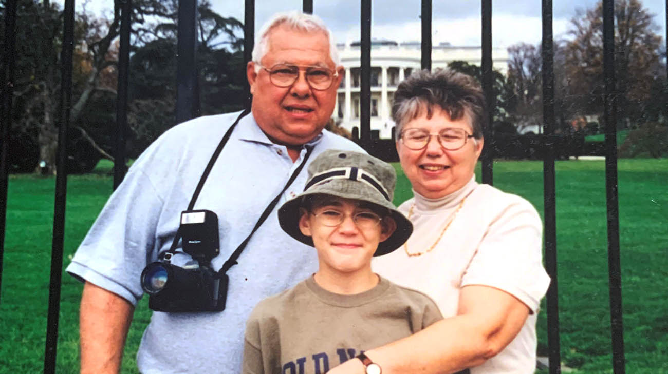 Shaun with his mother and father. He shares his story in memory of his mother who died of breast cancer. 