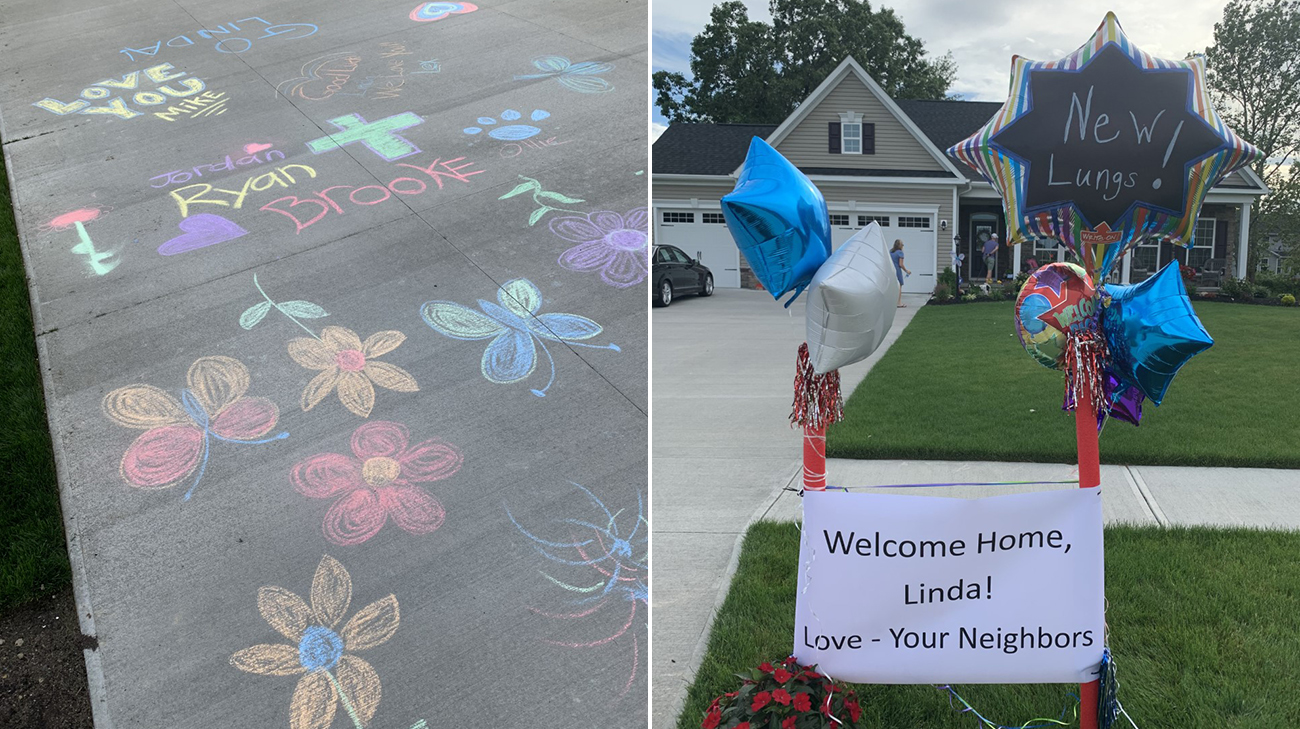 Linda's family and friends decorated her house when she came home from the hospital after undergoing a double-lung transplant. 