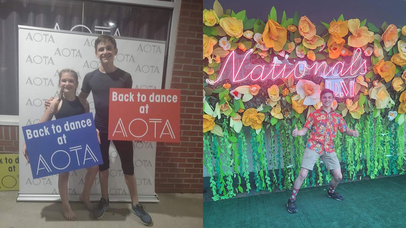Keegan Oxley excited to perform dance at AOTA ( (left) and Nationals (right).
