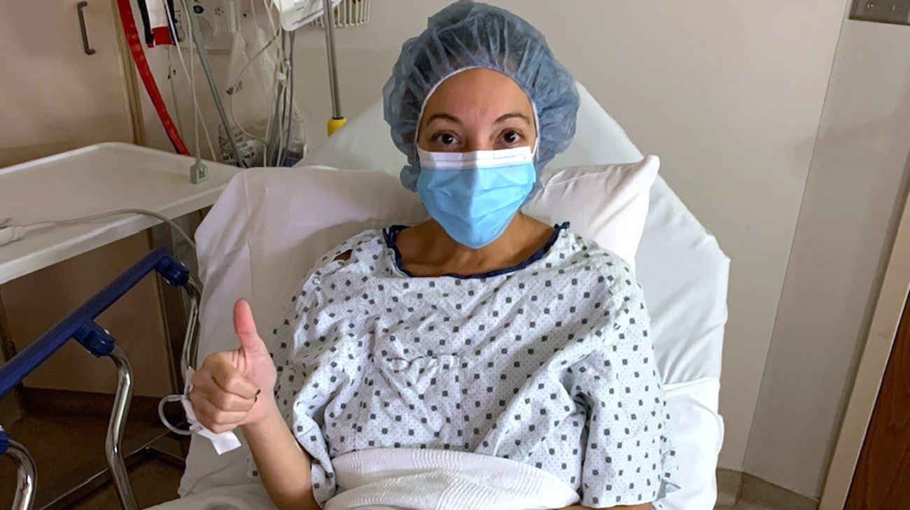 Stephanie before undergoing a lumpectomy at Cleveland Clinic. 