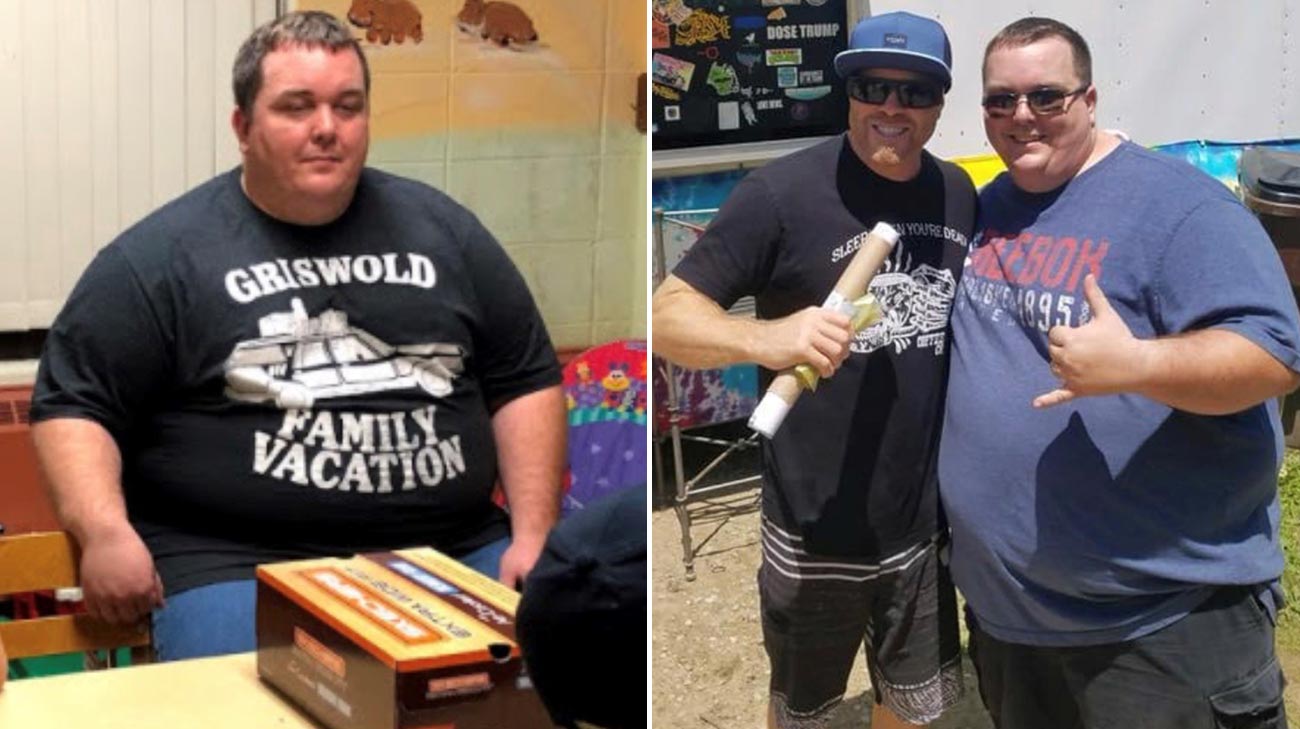 Two photos of Nick McGraw before bariatric surgery.