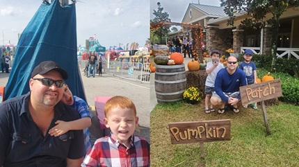 Brandon Carnahan before (left) the removal of a tumor on his pituitary gland and after (right).