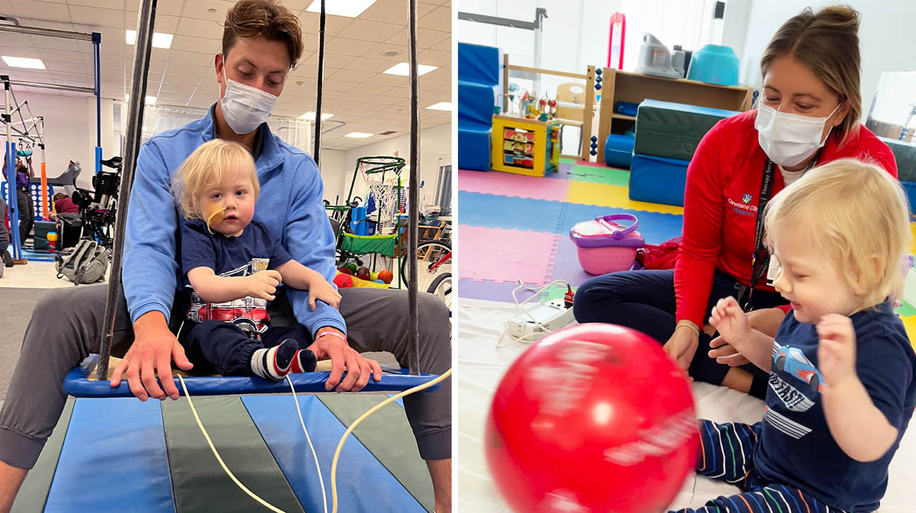 Jude during rehab at Cleveland Clinic Children's Hospital for Rehabilitation. 
