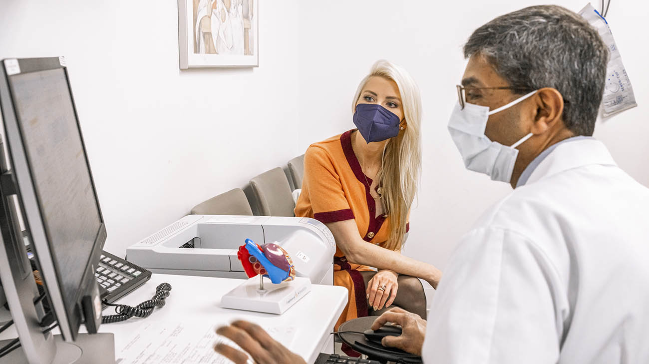 Lindsay Davis and Cleveland Clinic cardiologist Dr. Maran Thamilarasan during one of Lindsay's follow-up appointments. 