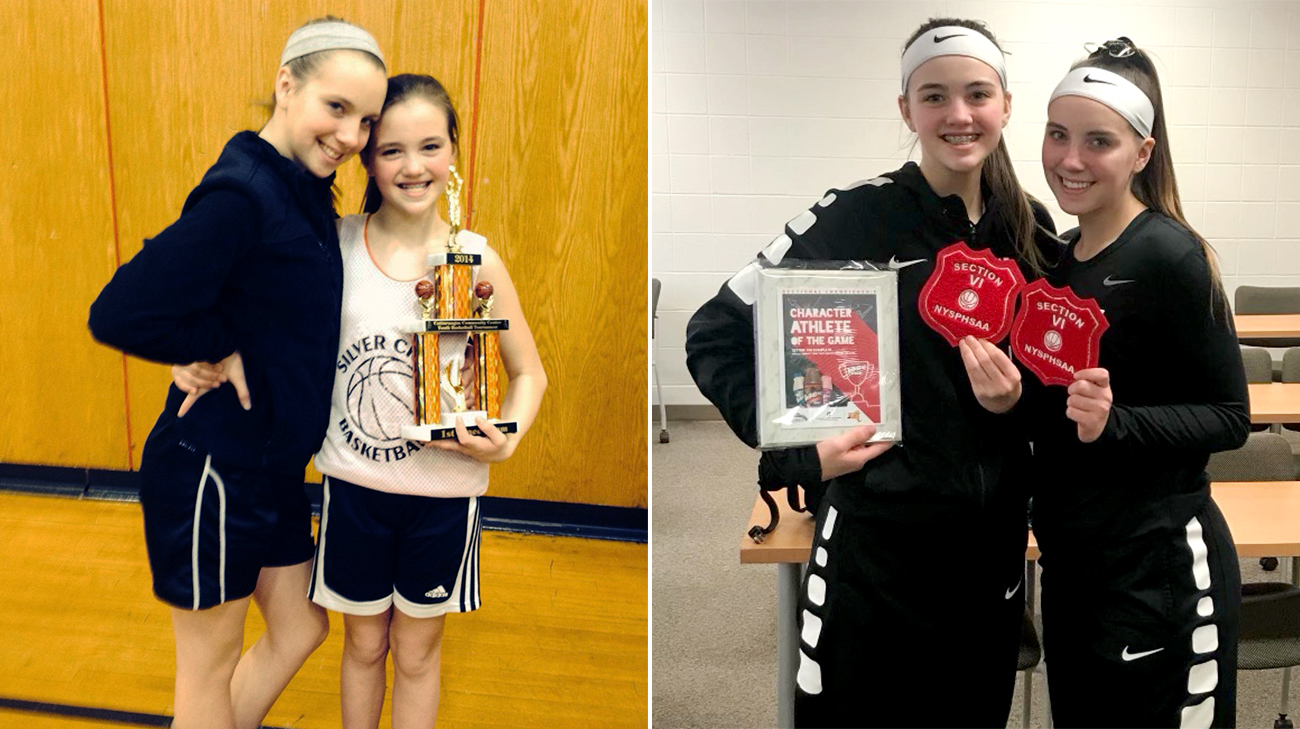 Abby and her sister after receiving basketball awards.