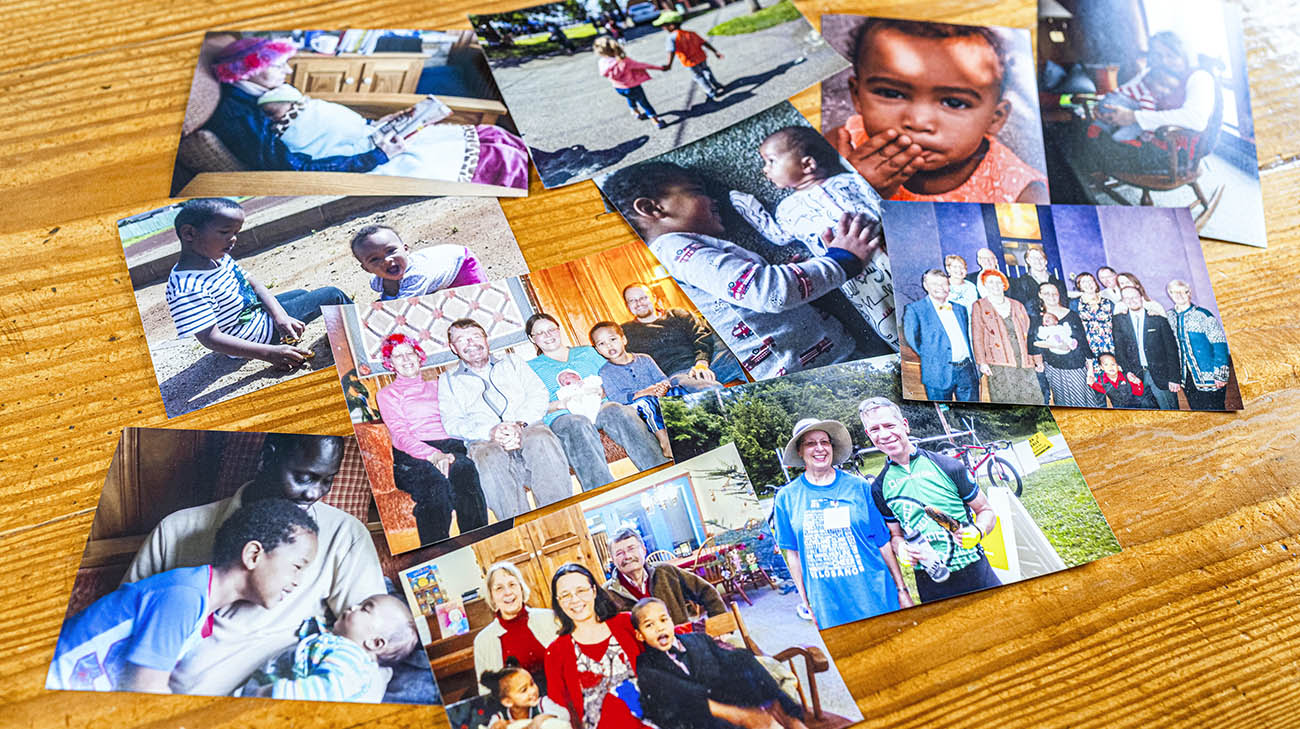 Sue with photos of her family and friends.