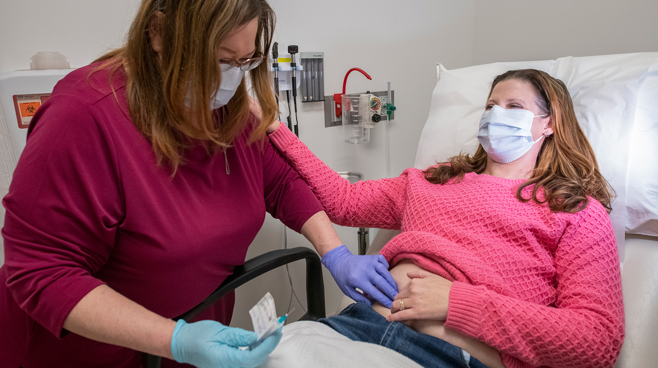 Jennifer getting her third dose of the breast cancer vaccine.