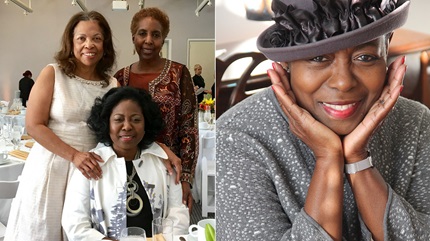 Patient, Debra Thompson enjoying time with her family/friends (left) and pictured smiling (right).