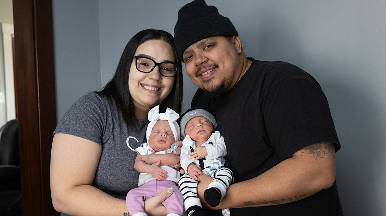 Jeanette and fiancé Daniel with twins.