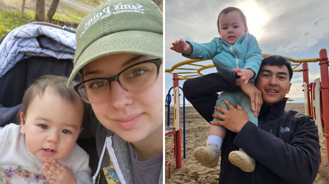 Amanda Lenza with her daughter, Beatrice, and husband, Mathieu. 