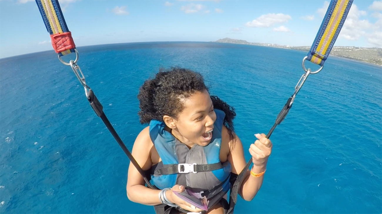 Danielle parasailing.