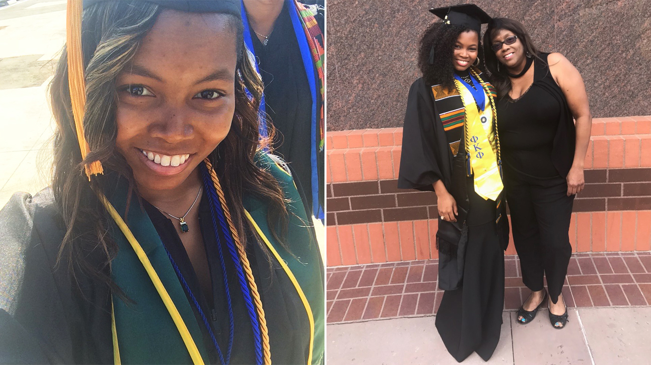 Danielle at her college graduations.