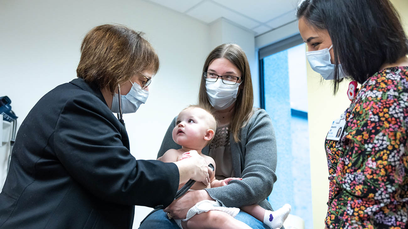 Pediatric patient Grace Wheeler during a follow-up appointment with Cleveland Clinic Children's pediatric cardiologist Dr. Francine Erenberg. 