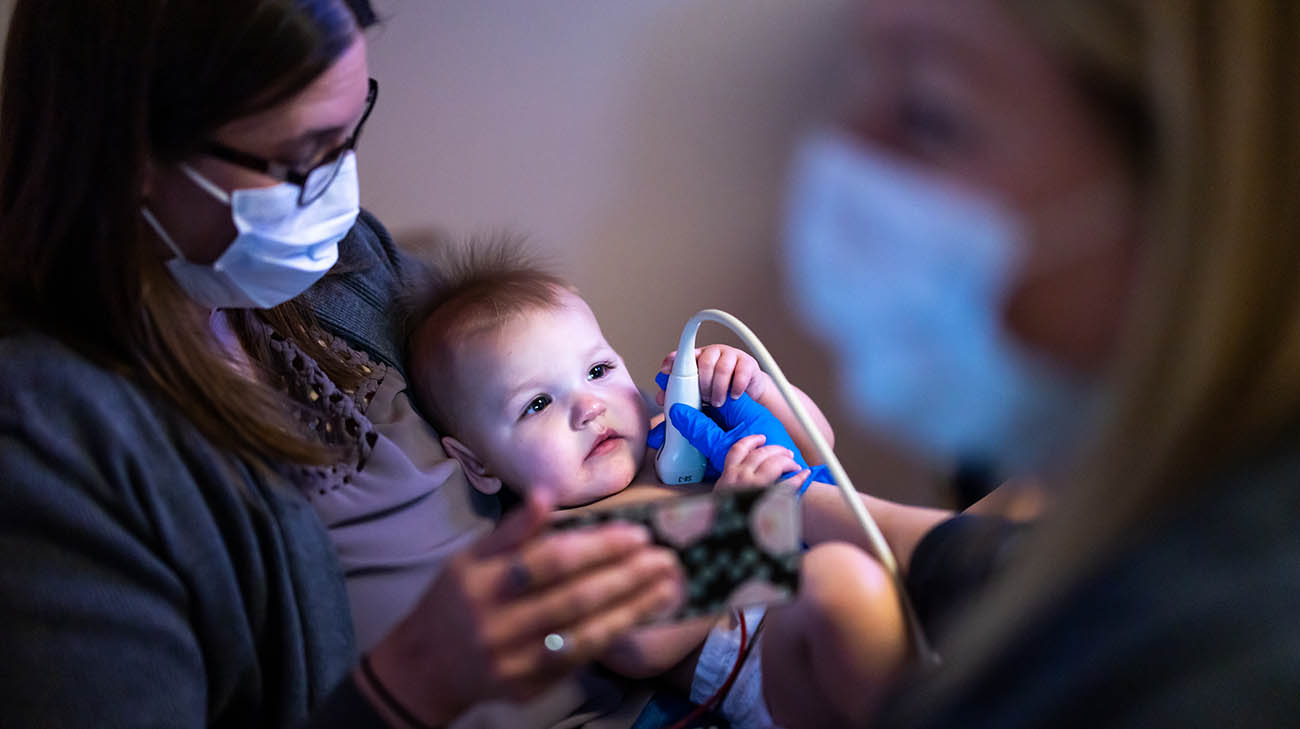 Pediatric heart patient Grace Wheeler during an echocardiogram at Cleveland Clinic Children's. 