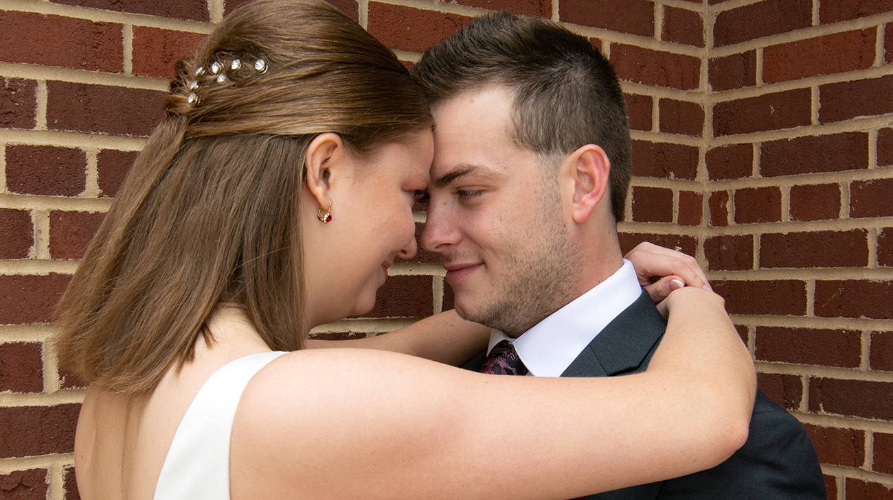 Katherine at her wedding with her husband, Ian.