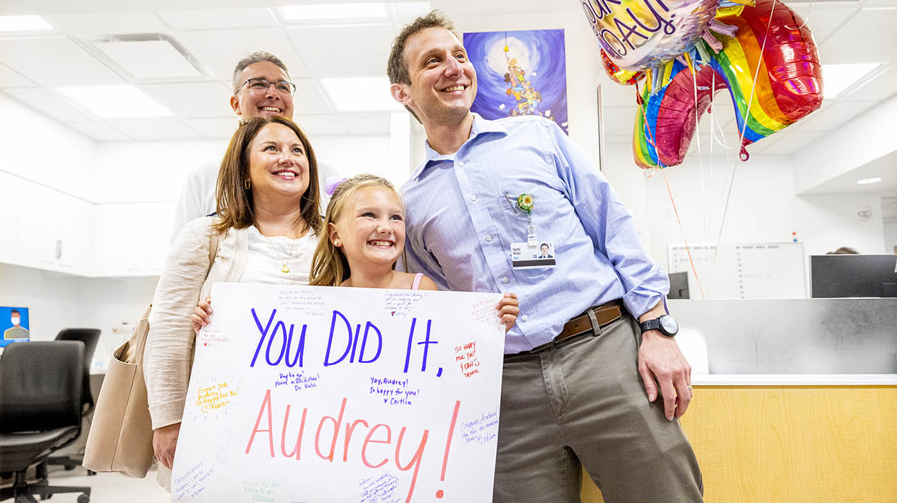 Audrey rang the celebratory bell at Cleveland Clinic Children's to signify she no longer needs cancer treatment. 