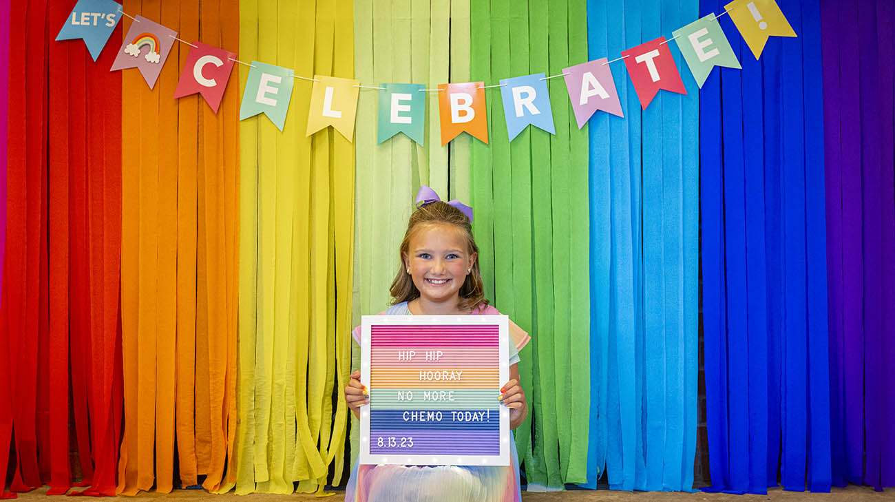 Audrey's family and friends celebrated her last day of treatment. 