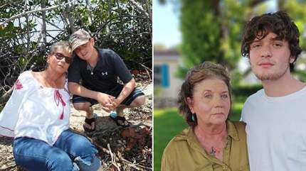 Carrie with her son before and after her cancer journey.