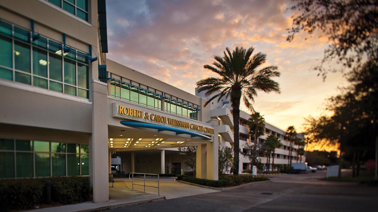 The outside of the Robert and Carol Weissman Cancer Center