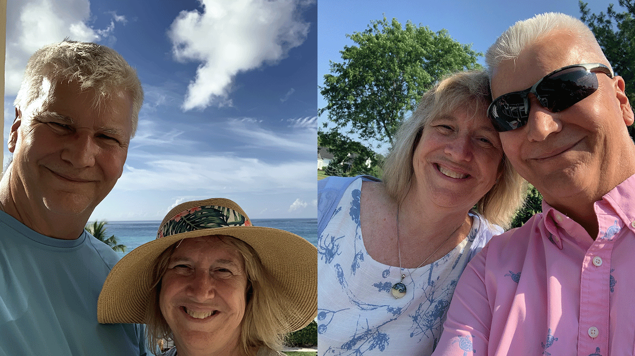 Cheryl Cairns and her husband while vacationing on the beach.