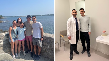 Left: Frank Chetalo with his family. Right: Frank with Dr. Samer Riaz