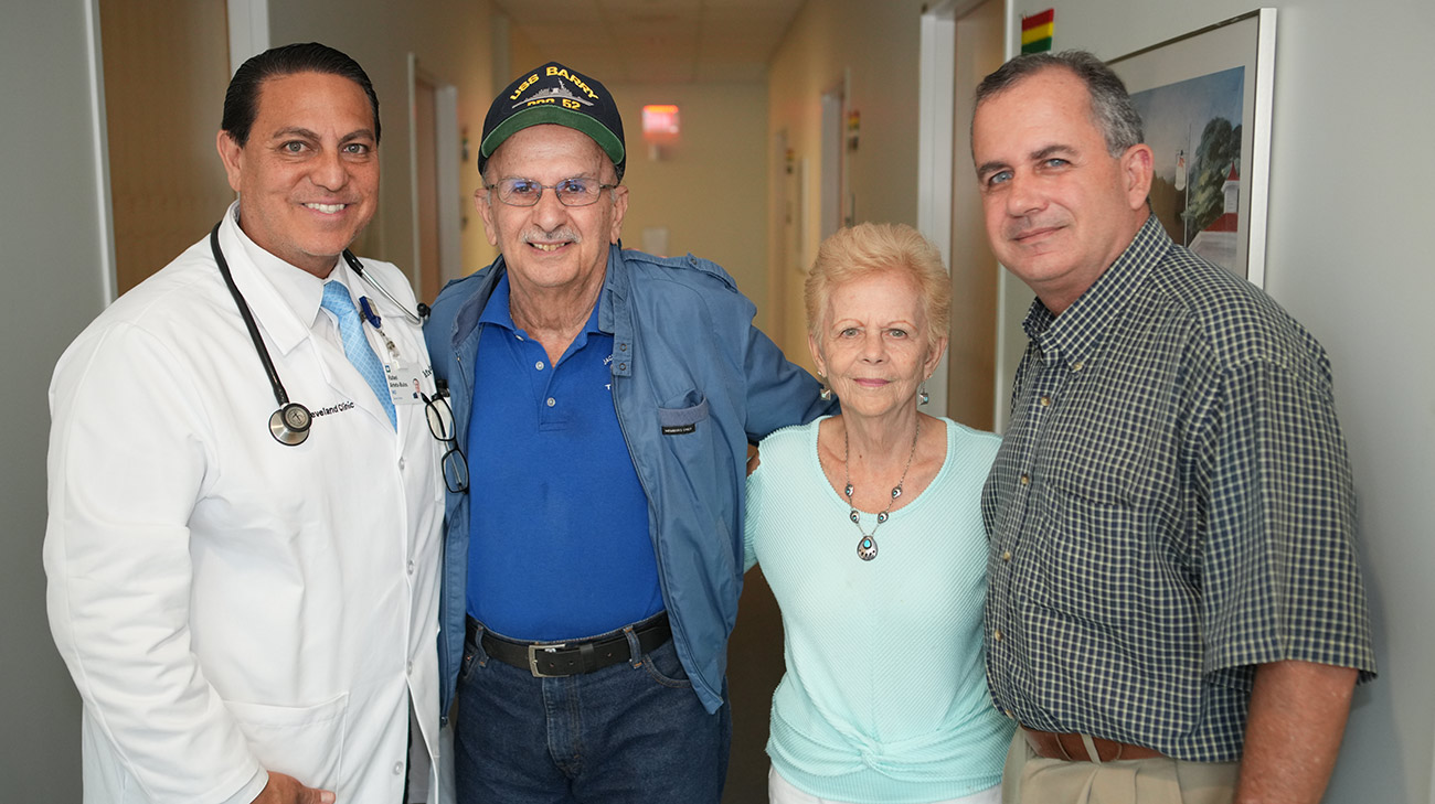 Patient, Claudius Noriega, pictured with his wife, his son, and his Cleveland Clinic doctor.