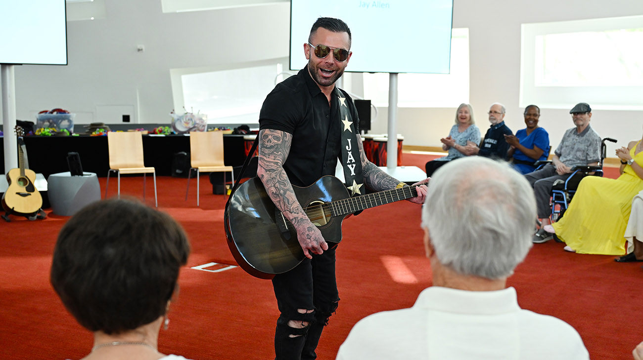 Jay Allen participating in a music therapy session at Cleveland Clinic Lou Ruvo Center for Brain Health in Las Vegas, Nevada. 