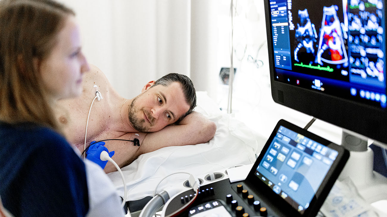 Zac undergoing an echocardiogram at Cleveland Clinic. 