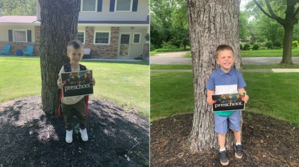 Michael Rucci at 3-years-old (left) and 4-years-old (right) on his first day of preschool.