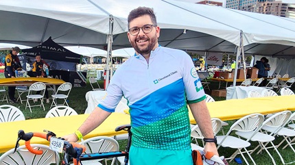 Andras at Cleveland Clinic's VeloSano Bike to Cure event in 2024. 