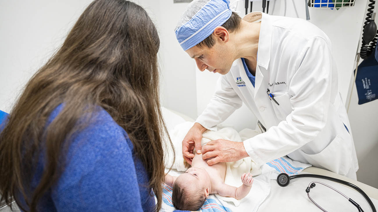 Evie during an appointment with Dr. Anthony DeRoss at Cleveland Clinic Children's. 