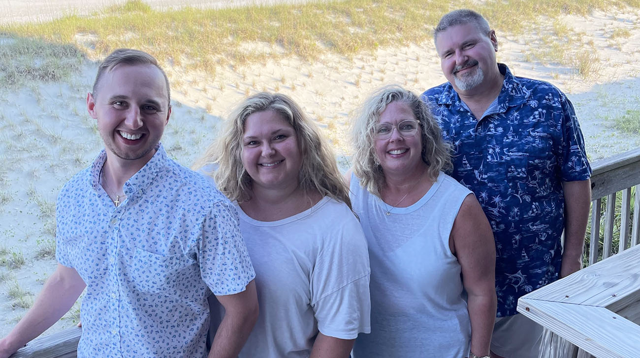 Ernie with his wife, Julie, and their son, Joe, and daughter, Emily, on vacation in Top Sail, NC, in June 2024.