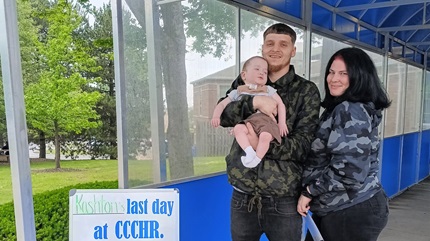 Kash and his parents on his last day with Cleveland Clinic Children's Rehabilitation Hospital