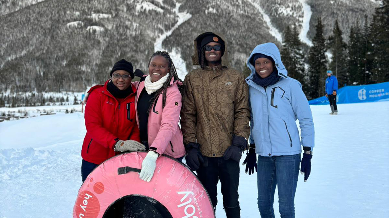 Sian and her family enjoying the snow