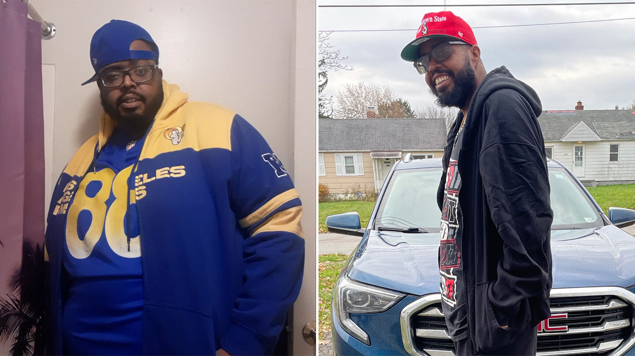 Will Grant before (left) and after (right) weight loss