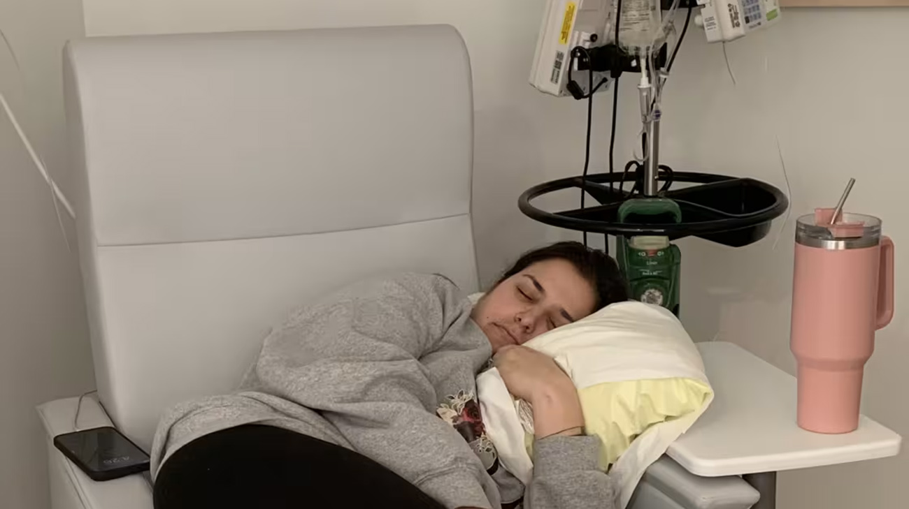 Hayley during treatment for cervical cancer at Cleveland Clinic.